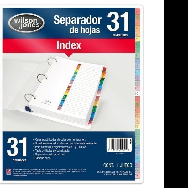 SEPARADOR NUM. CTA. 31 DIV. INDEX WILSON VCOL. P-1366 C12